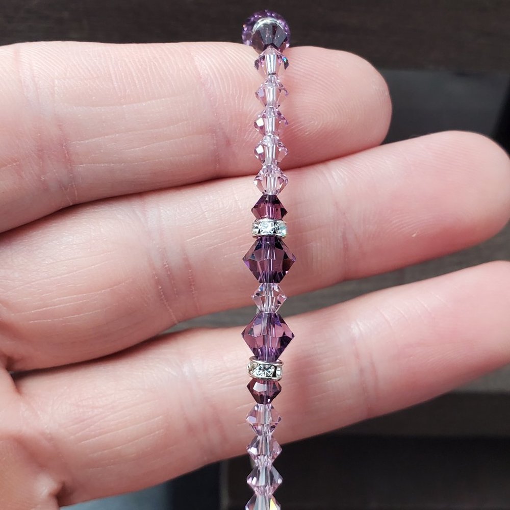 7 Inch Sterling Silver Two Tone Purple Crystals Bracelet